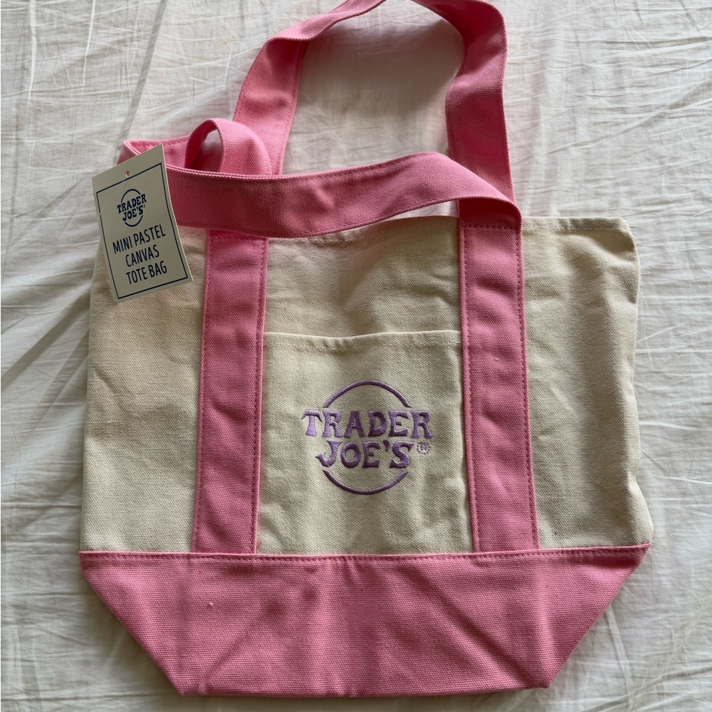 Trader Joe's Pink and Cream Canvas Tote Bag
